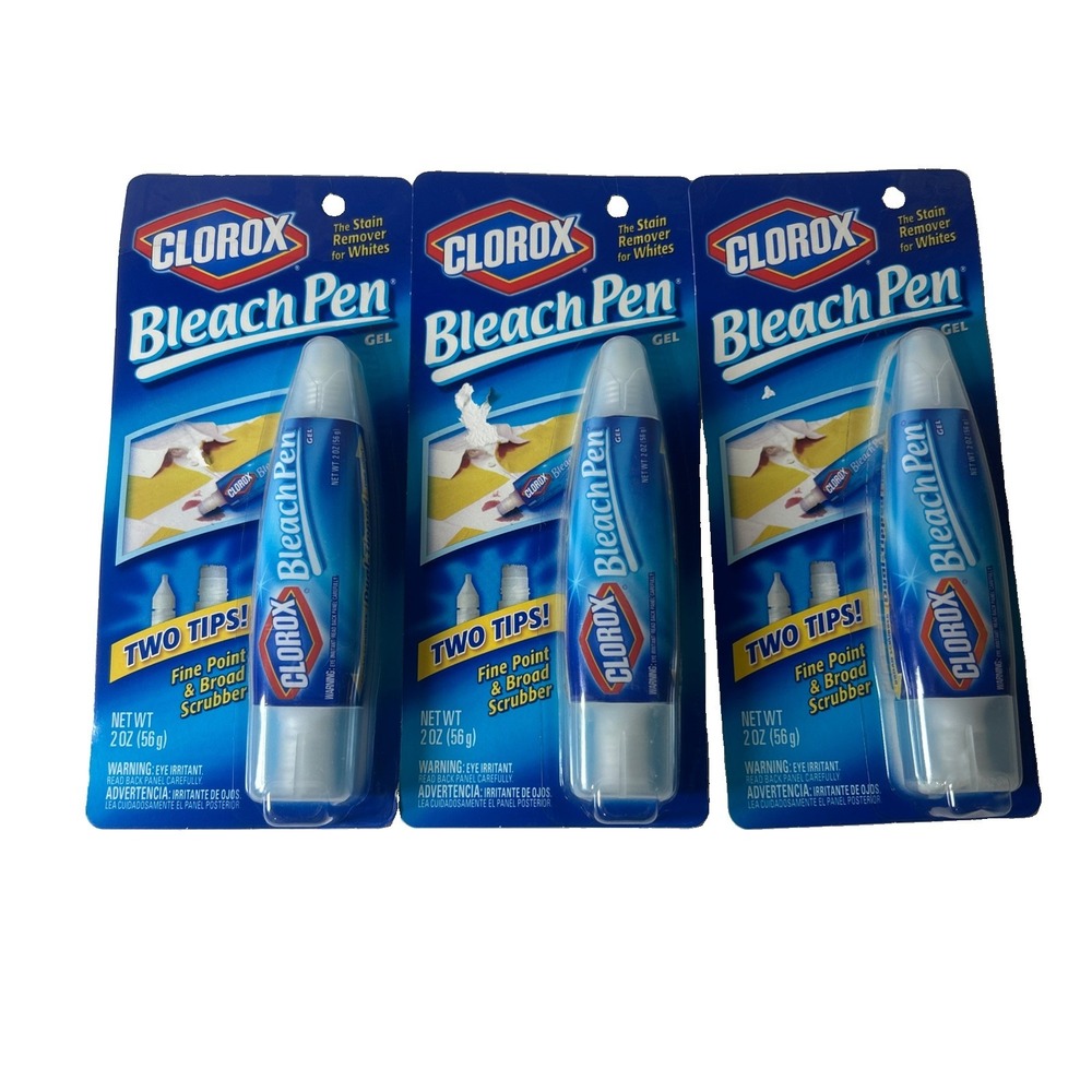 CLOROX Bleach Pen Gel x3 Laundry Kitchen Two Tips Fine Point Scrubber 2005 New